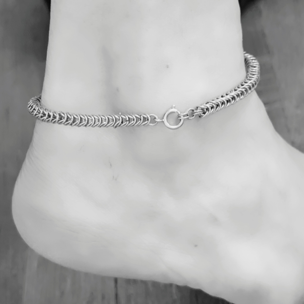 Vintage Sterling Silver Chainmaille Box Chain Unisex Bracelet/Ankle Bracelet - Picture 7 of 8